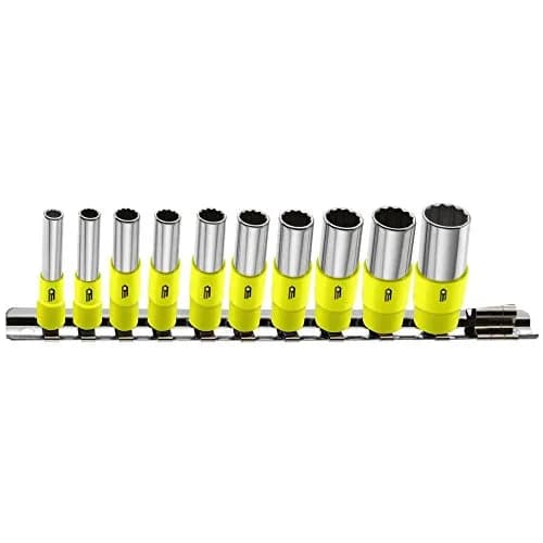 Jeu de 11 Douilles 1/4" Longues 12 Pans en Pouces FACOM REL.40UF - Fluo