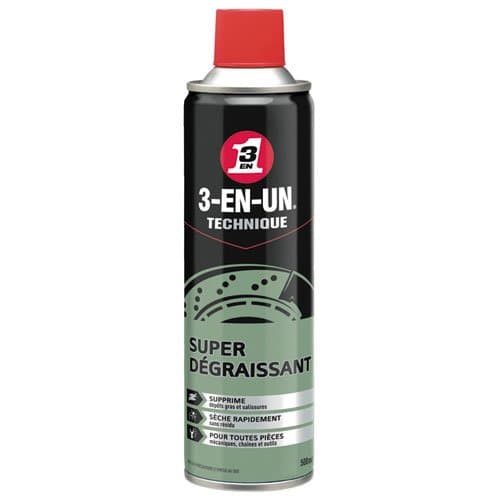 Super Dégraissant 3-EN-UN Technique - Aérosol 500ml - Solvants Hydrocarbures