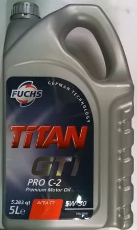 Huile FUCHS TITAN GT1 PRO C-2 5W-30 - Lubrifiant Synthétique ACEA C2 & PSA B71 2290