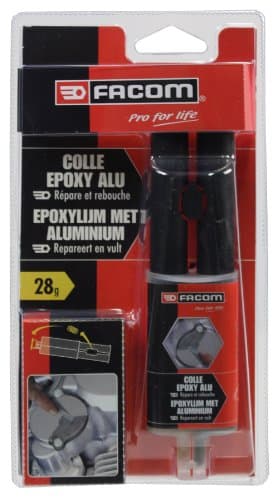 FACOM 006090 : Résine Époxy Bi-Composant Chargée Aluminium - Seringue 28g