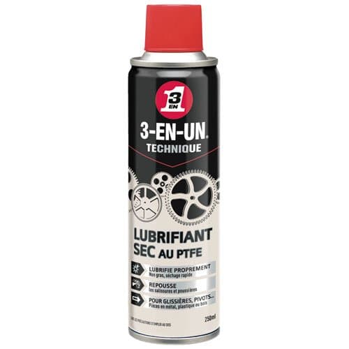 Lubrifiant Sec au PTFE 3-EN-UN Technique - Aérosol 250ml Haute Performance