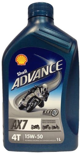 Huile Shell Advance 4T AX7 15W-50 - Synthèse RCE - API SL / JASO MA2 - 1L