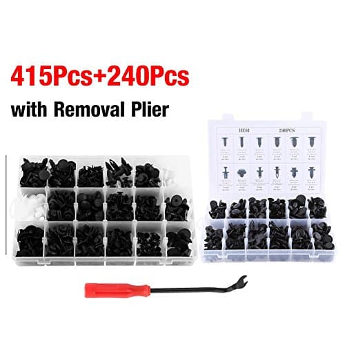 Coffret 655 clips de fixation automobile Nylon PA66 + Pince de dépose en Acier Cr-V