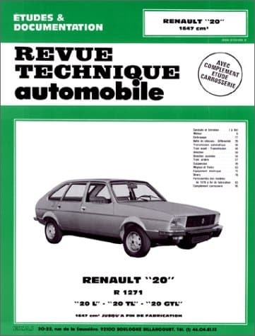 Revue Technique RTA 0362.3 - Renault 20 L/TL/GTL (1976-1982) - Moteur 1647cc