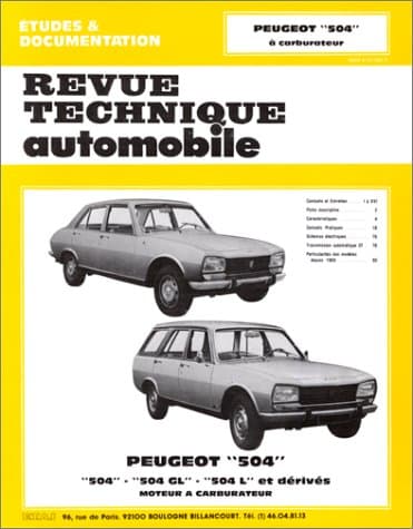 Revue Technique Automobile (RTA) Peugeot 504 - Moteurs Carburateur (1.8L & 2.0L)