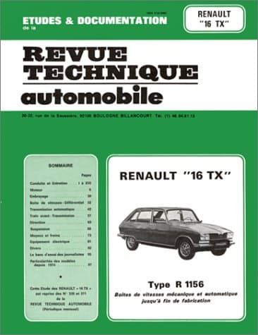 Revue Technique Automobile R16 TX (R1156) - Moteur 843-702 (1647cm³) - RRTA0339.2