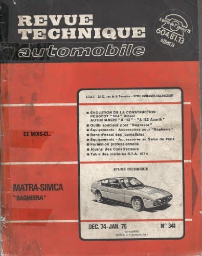 Revue Technique Automobile n°341 - Matra-Simca Bagheera (Séries 1 & 2)