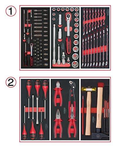 KS TOOLS 714.0114 - Module 114 outils Chrome-Vanadium pour servante - 2 Tiroirs