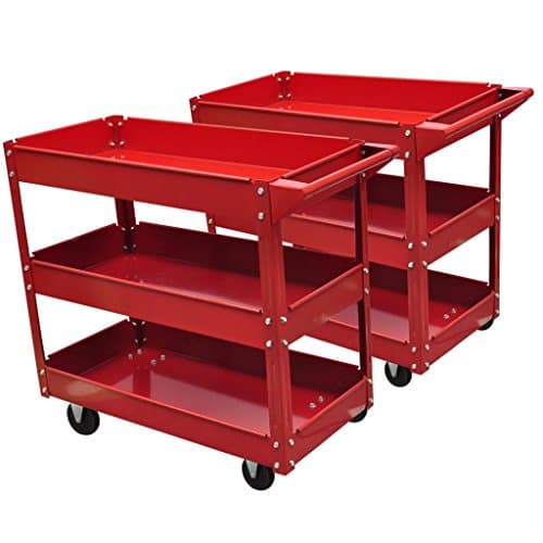 Servante d'Atelier Acier Poudré 100kg - 3 Plateaux 765x410mm - Roues Ø95mm