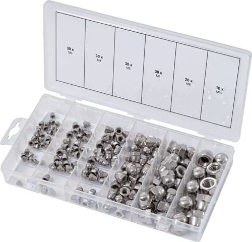 Coffret 150 Écrous Borgnes KS TOOLS 970.0460 - Inox A2 - Norme DIN 1587