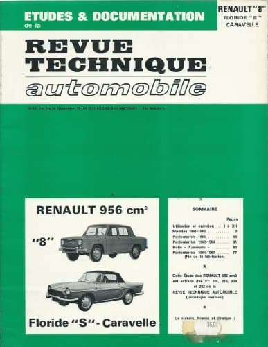 Revue Technique Automobile (RTA) Renault 8, Floride S & Caravelle (1961-1967)