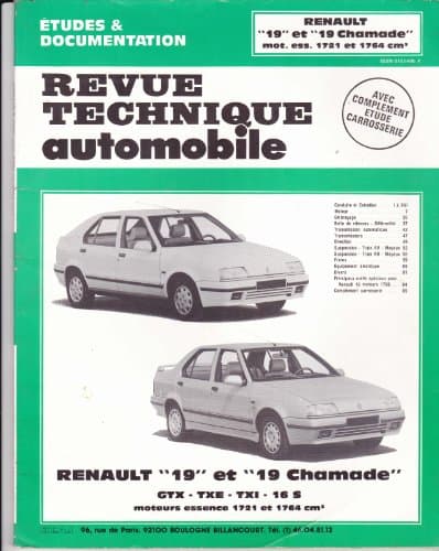 Revue Technique Automobile RTA 531.1 - Renault 19 Essence (GTX, TXE, TXI, 16S)